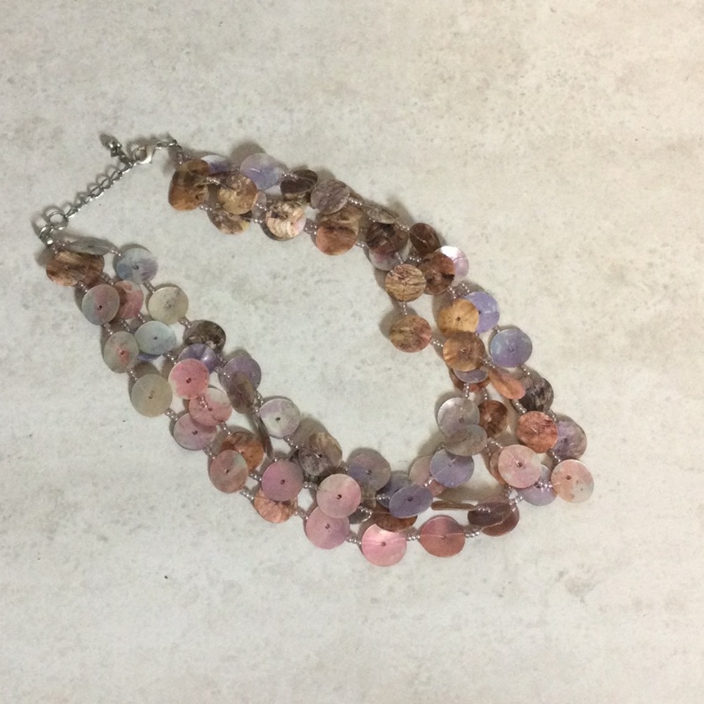 Pearl button four strand necklace